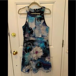 Spense Dress in blues and white. Size 8.  Stretch fabric.